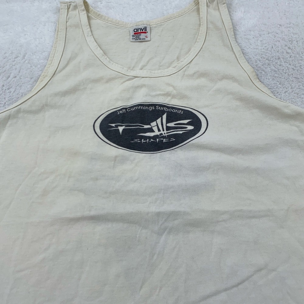 Vintage Jeff Cummings Surfboards Shirt Mens Large White Tank Top Surf Beach 90s