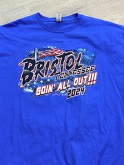 Gildan 2XXL T-Shirt Bristol Tennessee NASCAR T-Shirt Used Blue Shirt Double Side