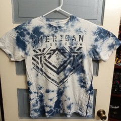 American Fighter Tie Dye Shirt Large Blue White Front Back Hits WN137