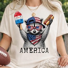 Funny Patriotic Raccoon Shirt Feral But Free 4th of July USA 250th Tee