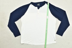 American Eagle Mens XXXL Waffle Knit Henley Raglan Sleeve Shirt Blue White 3XL