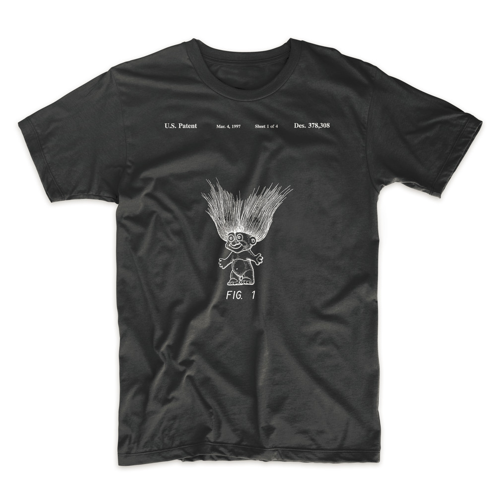 Troll Doll Patent T-Shirt.100% Cotton Tee Comfy on Black White or Gray. NEW