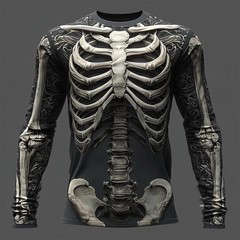 2025 Halloween Skeleton Print Long Sleeve T-shirt for Men Gothic Trendy Streetwe