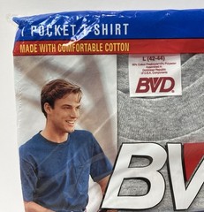 Vintage 90’s BVD Shirt Mens Large 42-44 GRAY HEAVYWEIGHT Pocket Tee T-Shirt NOS