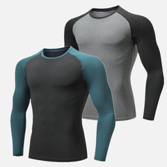 2 Packs Athletic Long Sleeve Compression Shirts Dry Fit Sports Gym Shirt Red