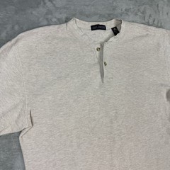 Vintage John Ashford Thermal Henley Shirt Beige Long Sleeve Waffle Knit Large