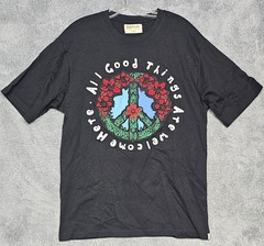 AGTAWH Peace Sign Floral Black Cotton Tee T-Shirt Men’s M new nwt