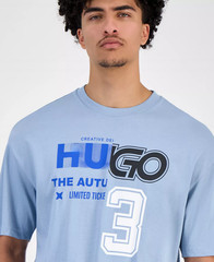 Hugo Boss Mens Hugo Nesite Racing Logo Graphic T-Shirt Cotton Pastel Blue-Medium