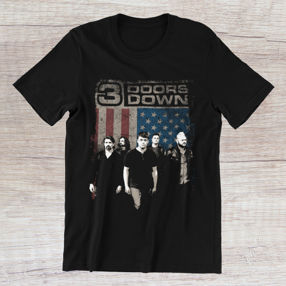 3 DOORS DOWN American Flag T-Shirt 90s Alternative Rock Band Ringspun Cotton Tee