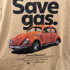 Volkswagen Save Gas Drive a VW Beetle Graphic T-Shirt Tan Mens Medium