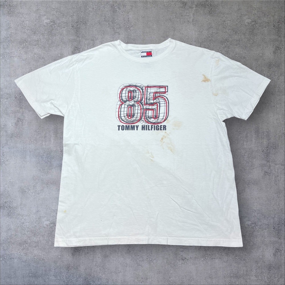Vintage 90S Tommy Hilfiger Jeans Company 85 Center Logo White Mens Tee Sz Medium