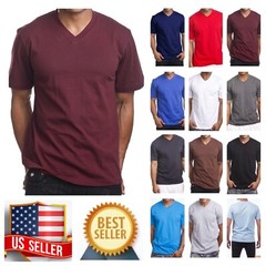 Men’s HEAVY WEIGHT V-Neck T-Shirt Plain Tee BIG & Tall Comfy Camouflage Hipster