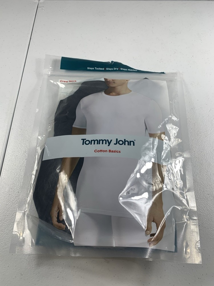 Tommy John Men’s Crew Neck T Shirt Black Cotton Basics Small Pack of 2