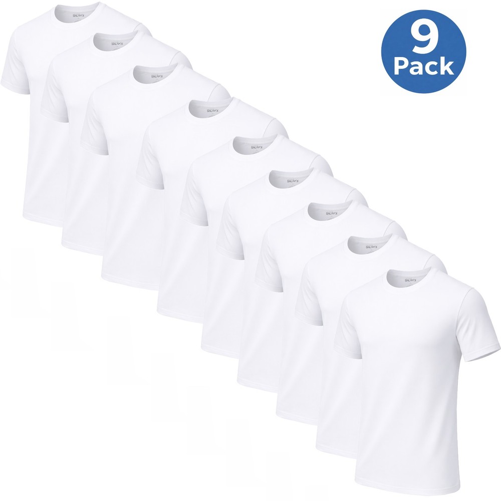 Men’s 9-Pack Classic Short Sleeve Crew Neck 100% Cotton Undershirts