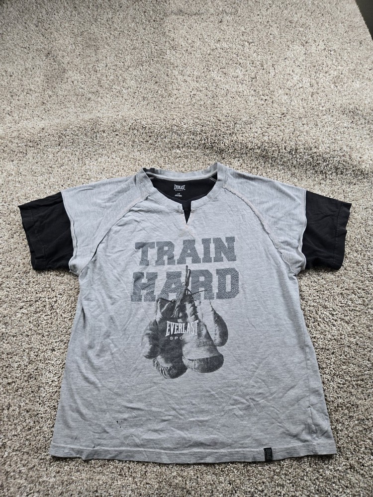 Everlast T Shirt Large Mens Gray Short Sleeve Glove Graphic Pullover