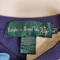 Knights of Round Table Blue Purple Green White Striped VTG Medium TShirt Shirt