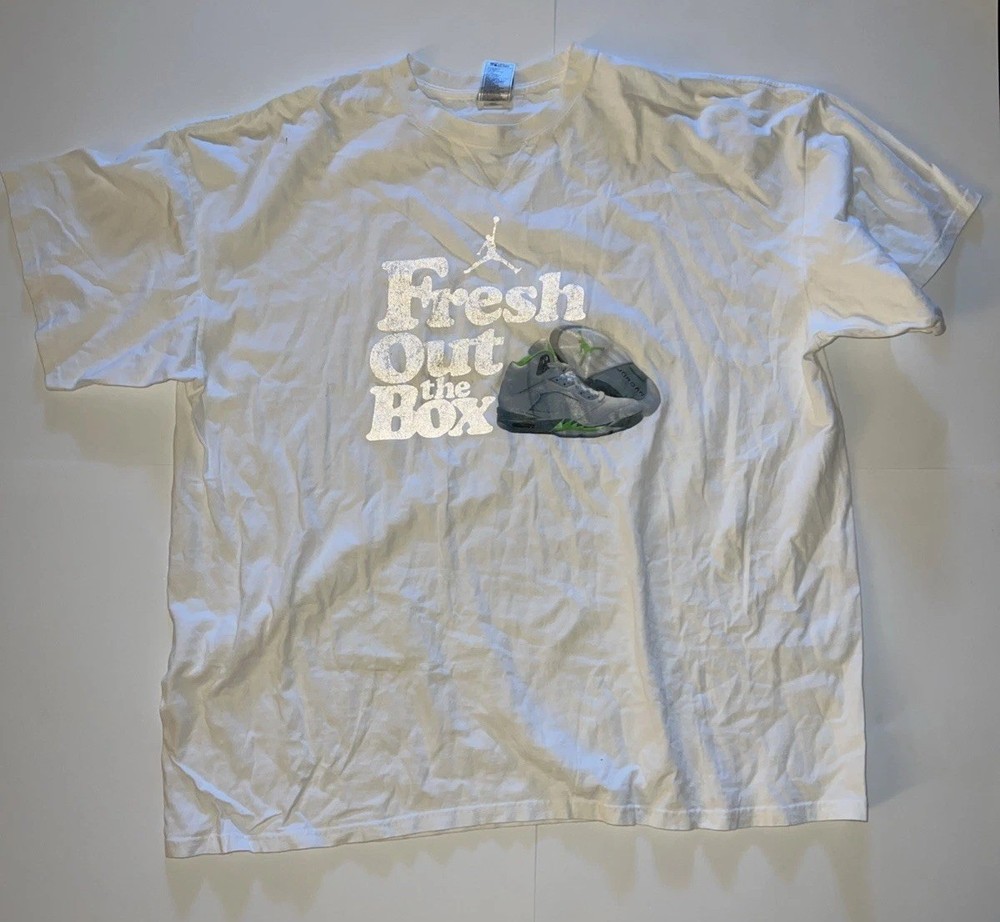 Vintage Air Jordan 5 Green Bean White T-Shirt Basketball Print size 3x Brand