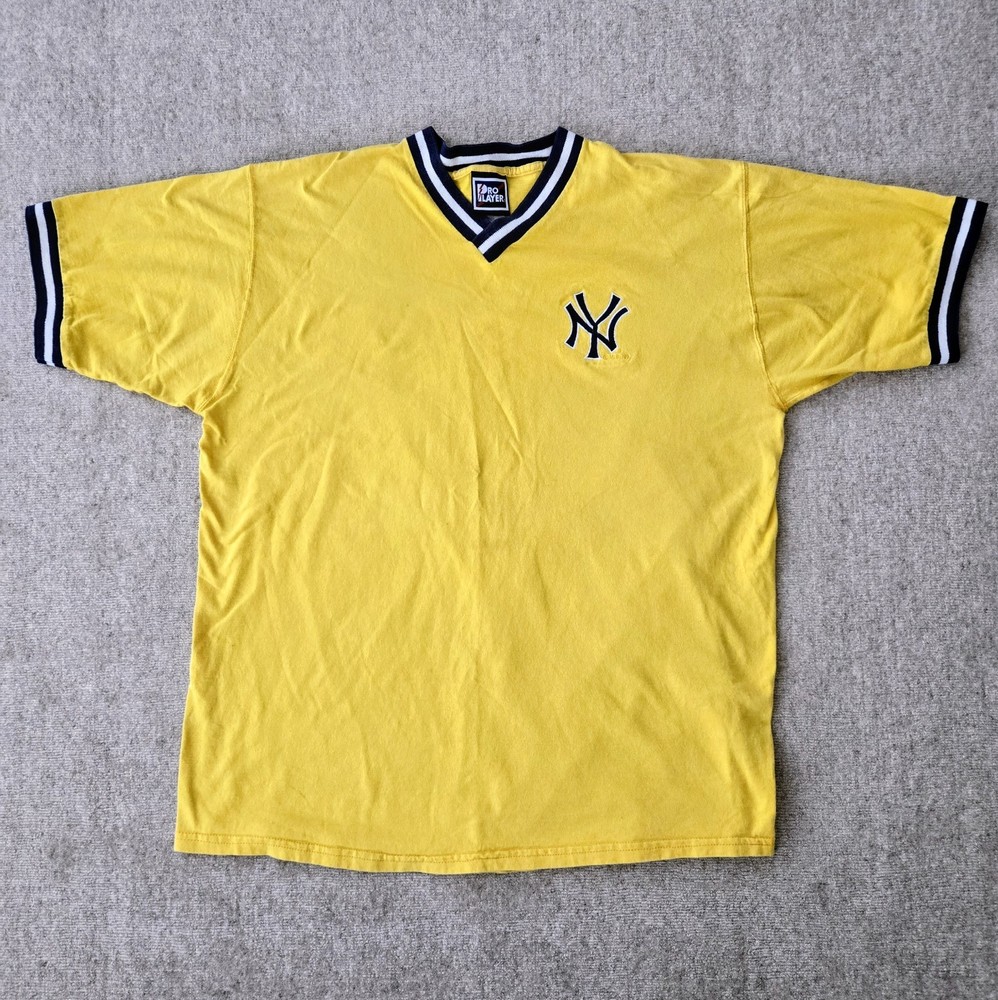 VTG 90s Pro Player Men’s XL NY Yankees MLB 99 Yellow Navy Vneck T-shirt Rare