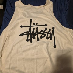 Stussy Men’s White Logo Graphic Scoop Neck Sleeveless Tank Top XL