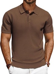 Men’s Short Sleeve Polo Shirt Casual Golf Wear Lightweight Waffle Knit Fabric