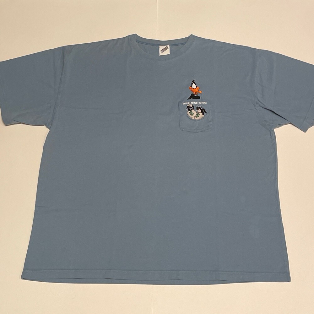VINTAGE LOONEY TUNES MONEY BAG DAFFY DUCK POCKET T SHIRT (3XL)