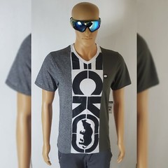 NWT ECKO UNLTD MEN’S SHORT SLEEVE V-NECK TSHIRT GRAY SIZE S BIG LOGO G.MARLED