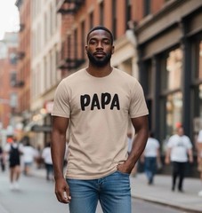 Papa Shirt Mens L Tan Gildan Softstyle Graphic Tee Custom Father’s Day Gift
