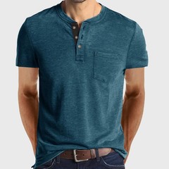 Mens Short Sleeve Henley T Shirt Tops Grandad Button Neck Casual Tee Shirts Tops