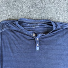 Buckle Black Burnout T Shirt Mens XL Blue Cotton Henley Neck Short Sleeve Casual