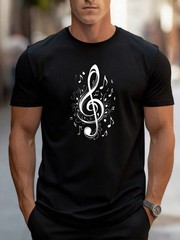 Plus Size, Plus Size Men’S T-Shirt, Casual Short Sleeve, Musical Note Pattern