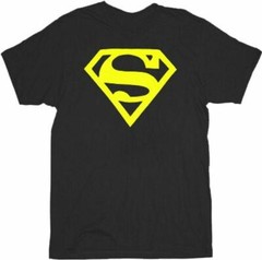 Adult Men’s DC Comics Super Hero Superman Neon Yellow Logo Black Cosplay T-shirt