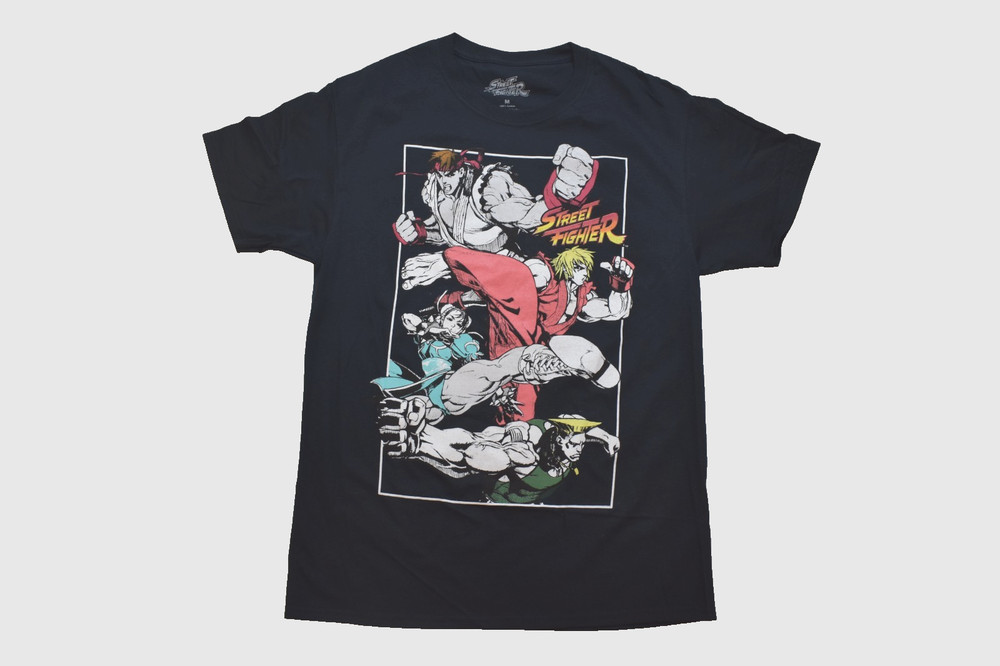 Street Fighter Mens Retro Arcade Game Ryu,Ken,Chun-Li Black Shirt New S, M, 3XL