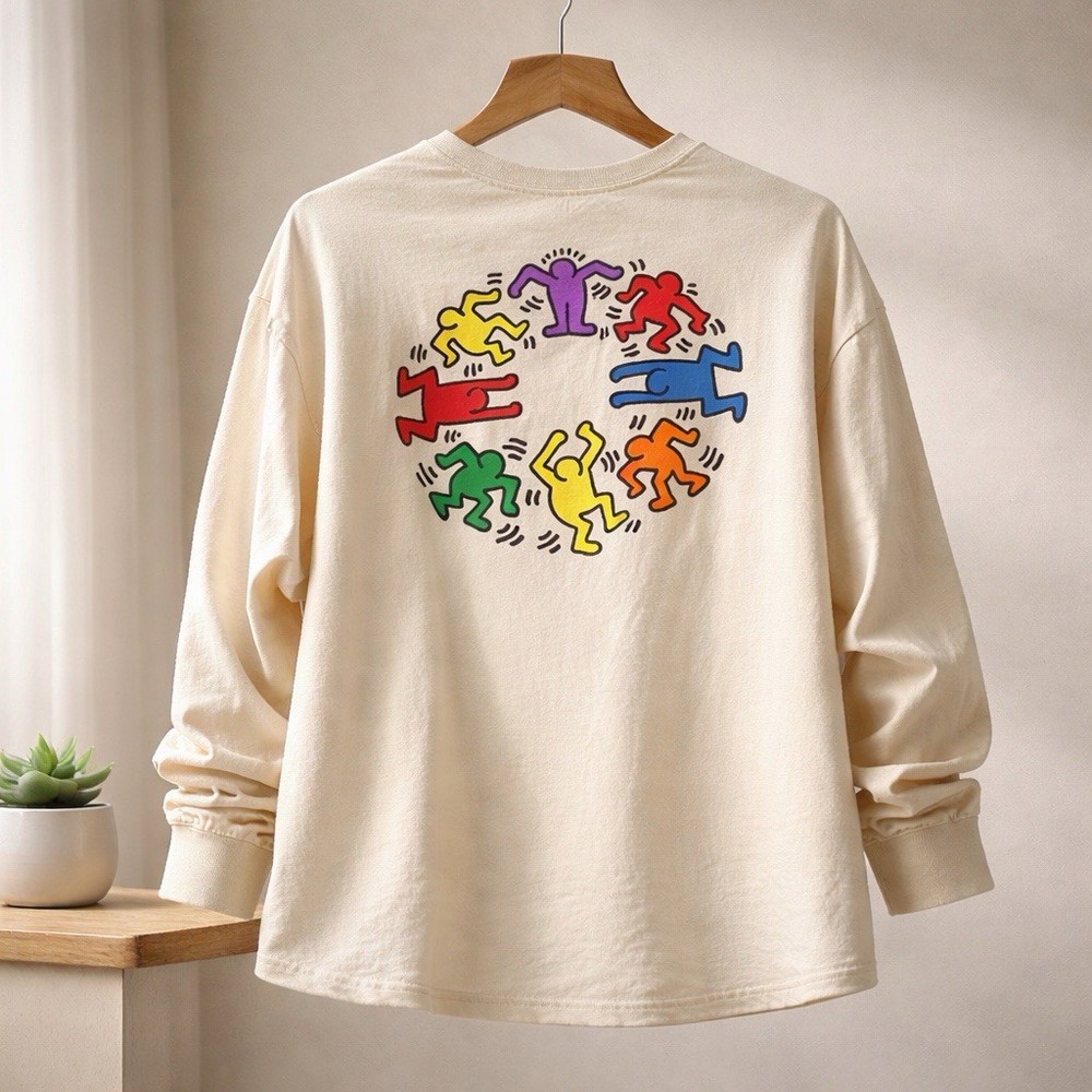 Keith Haring Casual Double Sided Graphic Long Sleeve Shirt – Mens Medium M