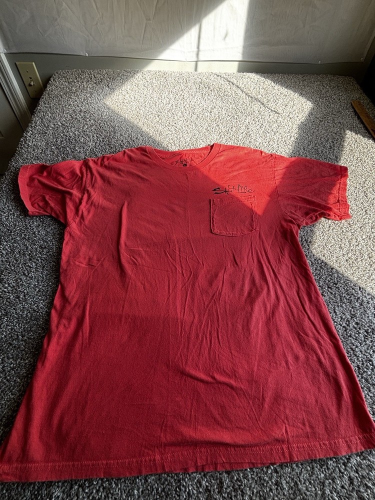 Salt Life Men’s L Regular Red Crew Neck Short Sleeve Pocket Logo Graphic Tee