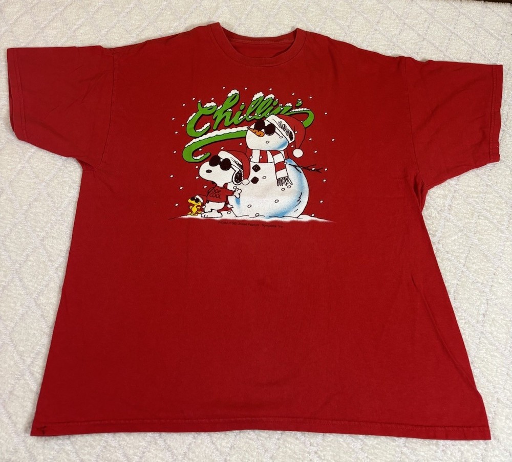 Vintage Snoopy Peanuts Chillin Joe Cool Holiday Red Shirt Size L