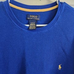 Polo Ralph Lauren Mens XL Blue Thermal Waffle Knit Long Sleeve Poly/Cotton Blend