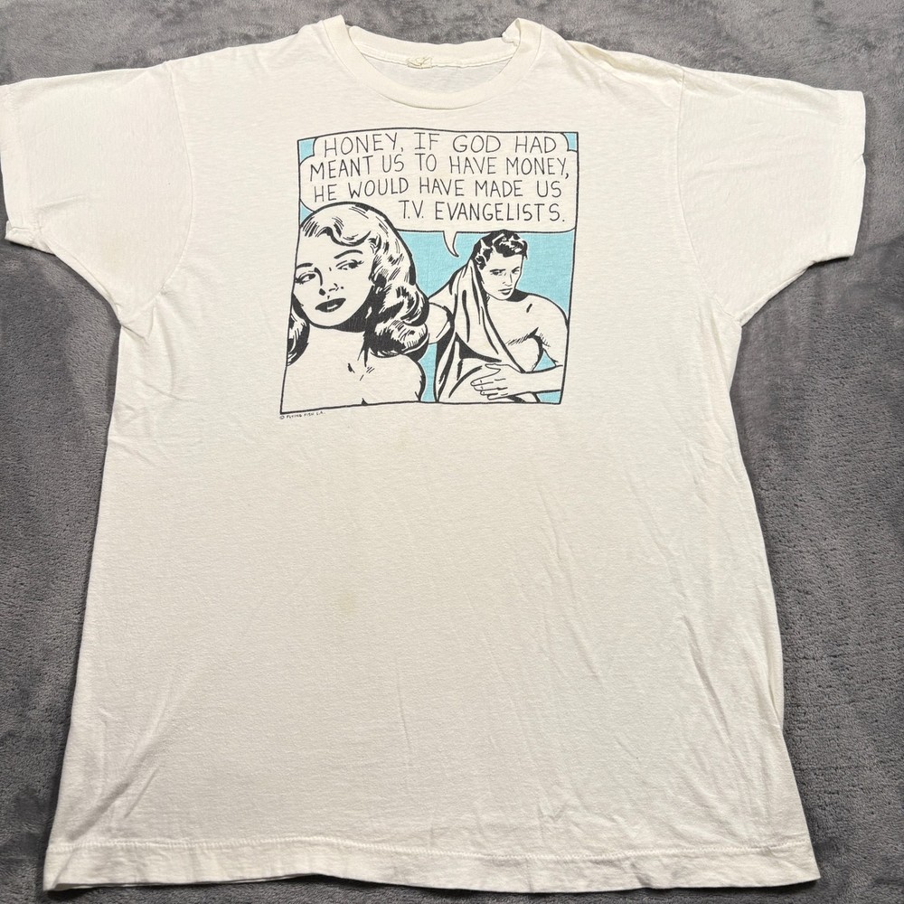 Vintage 90s Roy Lichtenstein Flying Fish LA Art T-Shirt Mens Large White Graphic