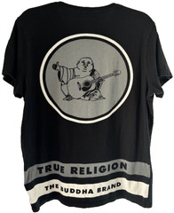 True Religion Buddha Box V Neck T Shirt Mens L Black Graphic Spellout Guitar