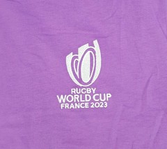 RUGBY WORLD CUP FRANCE 2023 MENS SIZE L PURPLE COTTON T-SHIRT EMBROIDERED LOGO