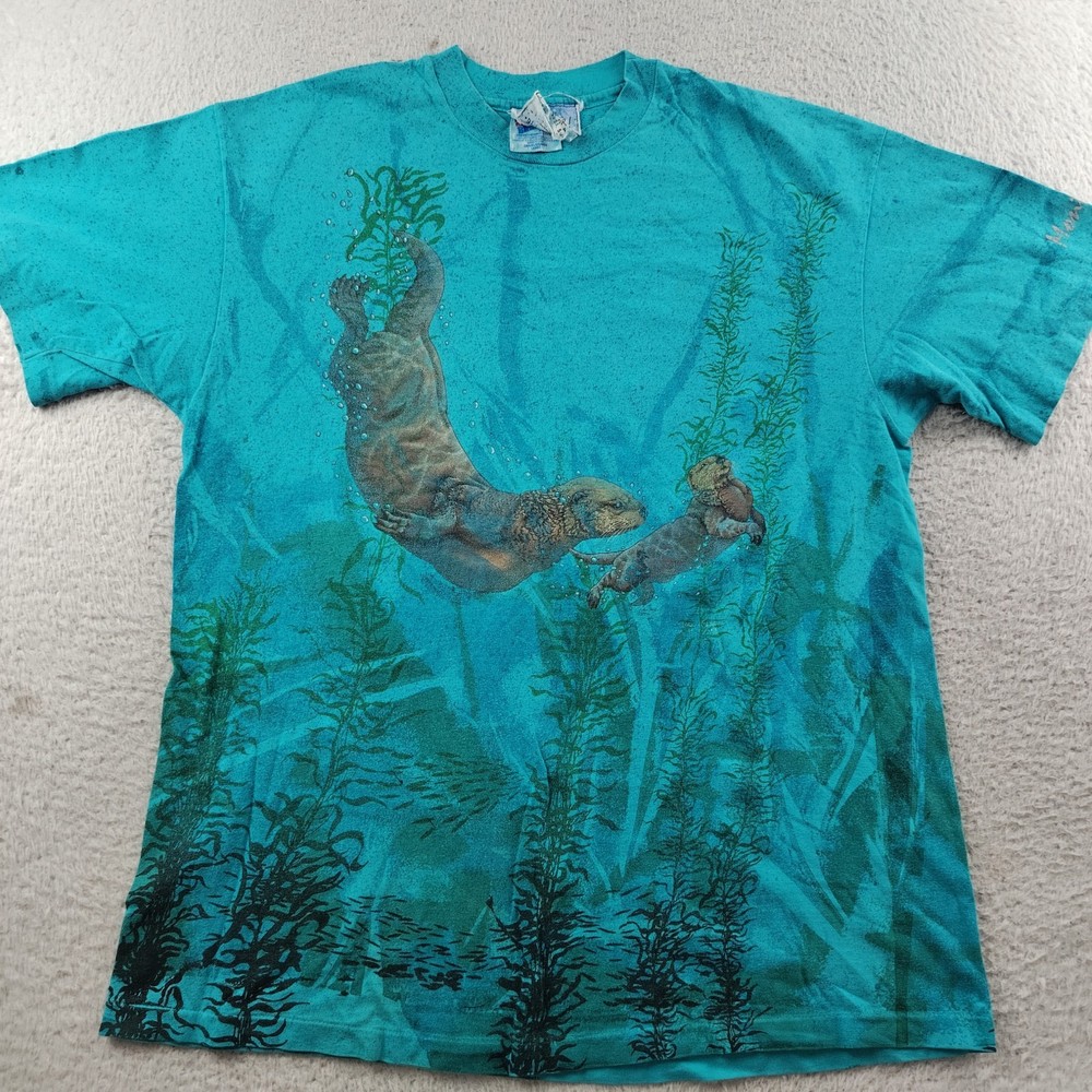 Vintage 1993 Local Color T-Shirt Sz Large Tie Dye Seals Ocean All Over Print