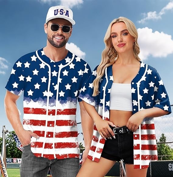 USA Flag Baseball Jersey Patriotic Unisex Shirt for Men & Women Adult & Youth