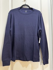 NWT Gap Navy Blue Crew Neck Long Sleeve Waffle Thermal Tee Medium Length 27”