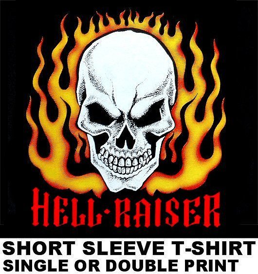 HELL RAISER OLD SCHOOL HOT RAT ROD OUTLAW CAR CLUB BIKER SKULL FLAMES T-SHIRT 48