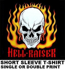 HELL RAISER OLD SCHOOL HOT RAT ROD OUTLAW CAR CLUB BIKER SKULL FLAMES T-SHIRT 48