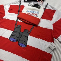 Where’s Waldo Shirt Mens XL Red Stripe Costume T-Shirt Beanie Combo Halloween
