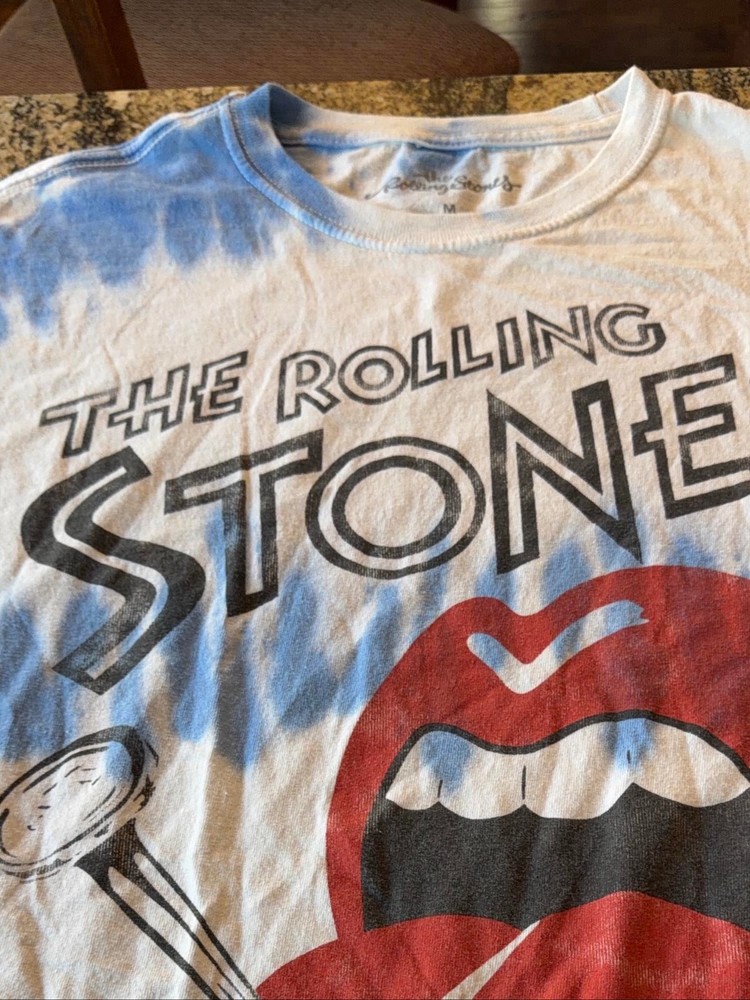 The Rolling Stones Tie Dye Tongue Logo Graphic Tee blue white t-shirt
