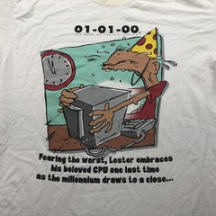 VINTAGE Y2K Computer Shirt Mens XL White 01-01-00 USA Lee Graphic Humor 90s