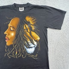 Vtg The Roxx 90s Mens L Black Graphic T Shirt Single Stitch Bob Marley Lion Zion