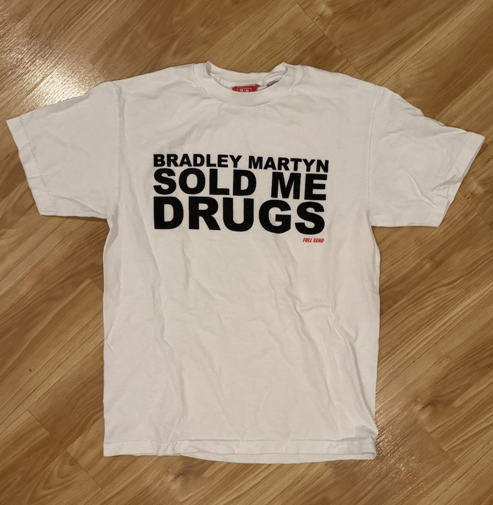 Full Send Nelk Boys Bradley Martyn Sold Me Drugs Men’s T-Shirt White Size Medium