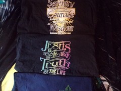 Three Jesus shirts L/XL Unisex: Two Gildan, Shaka Active/ Two are New.